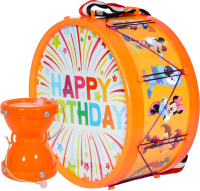 khushi enterprise Musical Medium Damru(8.3x10.2cm) with Medium Drum(20.3x10.7cm)(Orange)