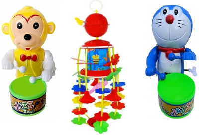 MS TOYS (MONKEY-RED JHO-DORE-003) Drummer Toy with Drumming and Dancing Action for Kids(Multicolor)