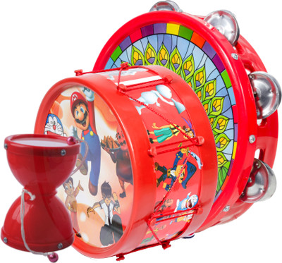 khushi enterprise Musical Khanjri(23.7x5cm), Damru(8.3x10.2cm) with Drum(17.4x9.2cm)(Red)