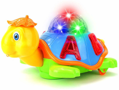 Goyal's Musical Bump and Go Tortoise Toy with 3D Flashing Light & Sound Toys for Kids(Multicolor)