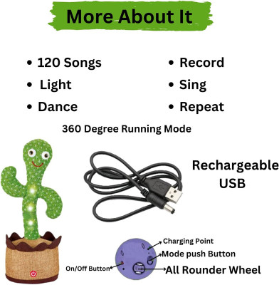 Toyvala Dancing Talking Cactus Plush Toy, Wriggle, Singing, Repeats What You Say-1082(Green, Brown)