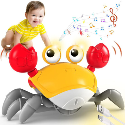 TAPUJI Rechargeable Electronic Sensing Crawling Crab with Music & Light Toy for Kids(Yellow)