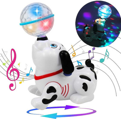 shrisa creation Dancing Dog Toy with Music Flashing Lights – 360 Degree Rotating Puppy(White)