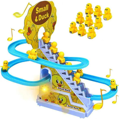 INDRARAM Musical Duck Slide Track Toy with Lights | Climbing Stairs 3 Ducks(Yellow)