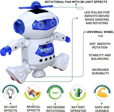 SABIRAT Dancing Digital Robot Toy with Colourful 3D Flashing Lights and Music for kids(White)