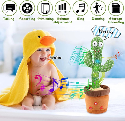 HouseOfCommon Dancing Cactus Musical Toy Can Sing, Wriggle & Repeat The Recording-6(Green, Brown)