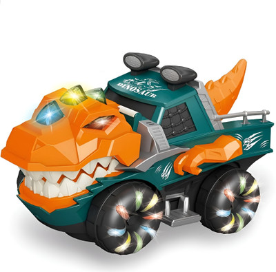 WISHKEY Plastic Dinosaur Chariot Bump and Go Toy for Kids,Dinosaur Toy with Moving Parts(Multicolor)