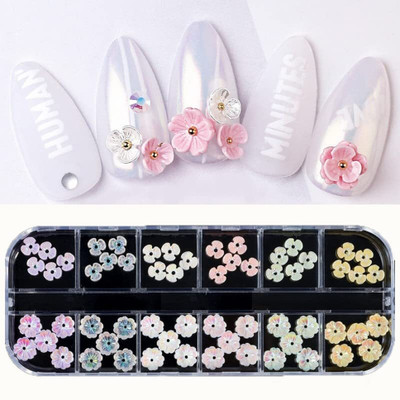 S.A.V.I 60 PCs Resin 3D Shell Flowers Nail Decoration Accessories in 12 Grids(Multi)