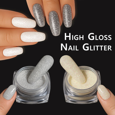 VOZWA 2 Bottle Nail Glitter Shining Mixed DIY Glitter Sequin Nailart(White)