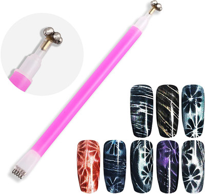 NYLI Professional Cat Eye Double-Headed Flower Design Nail Art Magnet Pen Set Magnet Wand Strong(Pink)