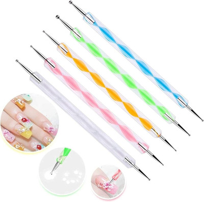 MYEONG 5 Pcs 2 Way Nail Dotting Marbleizing Tool Kit(Multi Color)