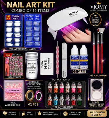 Viomy NAIL ART KIT COMBO OF 16 ITEMS(MULTICOLOR)