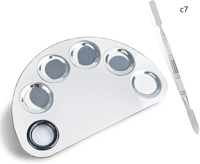 Morbee 5-Well Stainless Steel Makeup Palette with Spatula Tool c7(METAL)
