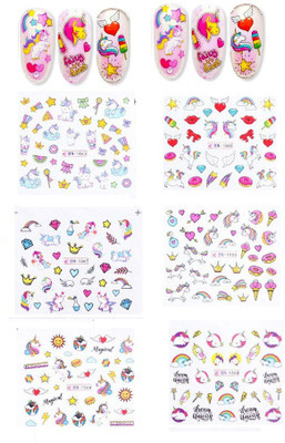 J & F Perfect Quality 3D Nail Art Sticker Set ( 6 Sheets , Multicolor )(Multicolor)
