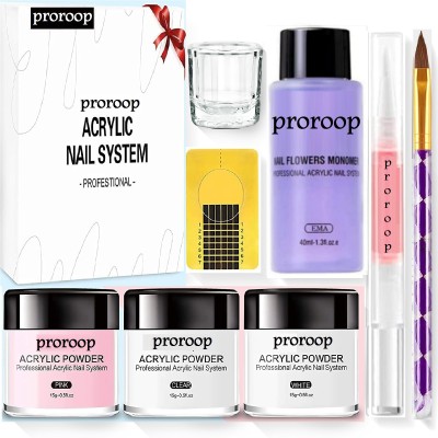 Proroop 8 in 1 Acrylic Crystal powder and monomer Liquid, glass cup file brush(Multicolor)