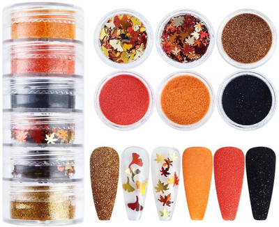 S.A.V.I Nail Art Glitter Set – 6 Jars Maple Leaf & Ginkgo Flower Sequins, Fine(Multicolor)