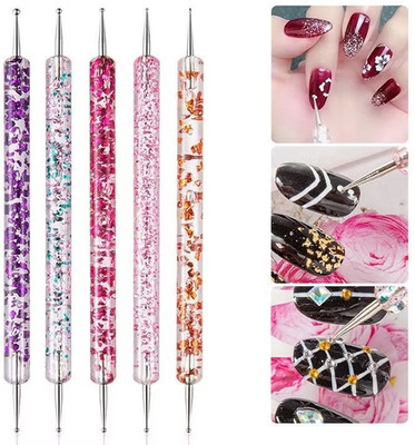 Jiwoo 5Pcs 2 Way Usable Marbleizing Nail Art Dotting Pen(multicolor)