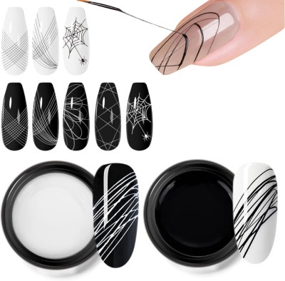 THR3E STROKES Nail Art Spider Gel Silk Adhesive for Nail Art | Nail Gel Lines, Design, Drawing(Black & White)