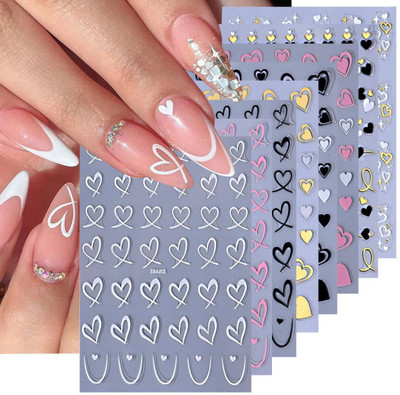 SERPLEX 8 Sheet Color Nail Decals Sweetly Stylish Heart Charm Self Adhesive 3D Nail Art(Multi Color)