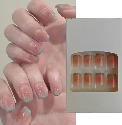 S.A.V.I 24 Pcs Short Blush Mint Gradient Press-On Nails | Soft Square False Nails Multi(Pack of 24)