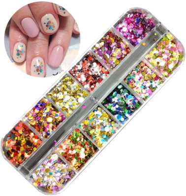 BAE BEAUTE 12pc Nail art decoration chrome circle mylars | acrylic false nail supply sequin(colorful)