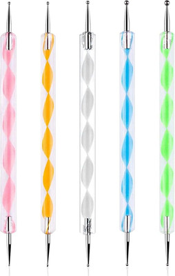 EZELFLOW BEAUTY 5 pcs 2 Way Dotting Pen Tool, Nail Art Tip Dot Paint Manicure kit,(Multi-colored Nail Dotting Tool Set)