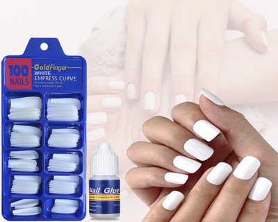 mapperz Fake Nails With Glue Kit Artificial Nails Set 100 False Nail - White(Clear)