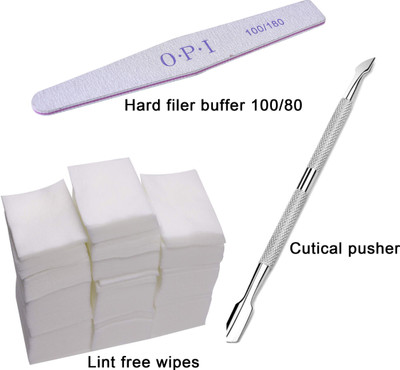 Sminakh Professional Manicure Tools Kit Set 1 Hard Filer Buffer 1 Cutical Pusher 1 Pack of Lint Free Wibes Nail Art Tool Set(White, silver)
