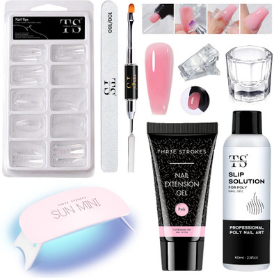 THR3E STROKES Pink Poly Gel Nail Art Kit with UV Lamp, Gel Extension Kit for Nail Art at Home(Multicolor)