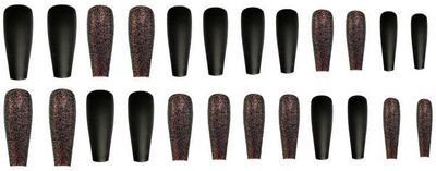 HEAVEN 24pc Set Of Extra Long French Artificial Nails With Stone(brown)