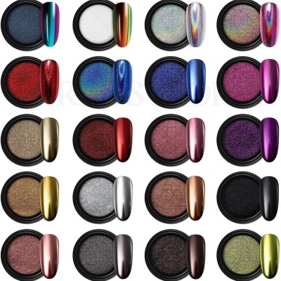 THR3E STROKES Chrome Nail Powder Metallic Mirror Glitter Pigment for Gel Nail Art 20 Colors(20 Colors)