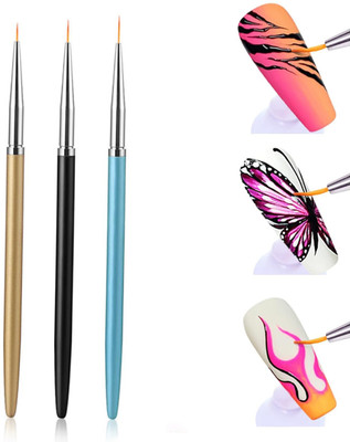 mapperz Nail Art Liner Brushes 3Pcs Super Fine Thin Nail Design Brush Tool Set 6/8/11 mm(Multicolor)