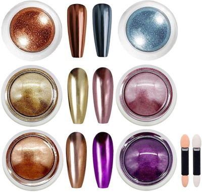 WECHARMERZ 6 Colors Chrome Nail Powder Set Metallic Mirror Effect Nail Art(Multicolour-6pcs)
