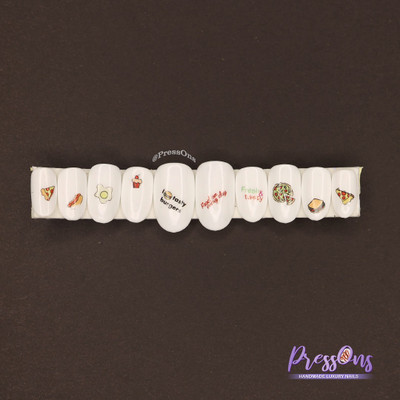 PressOns Short Round Style M size Artificial 10 Nails Tips Set(White)