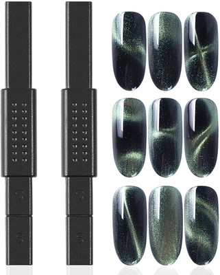 NYLI Professional 2Pcs CatEye Hammer Magnet for Nail Magnetic Gel Nail Polish Double-Head Magnet.(Black)