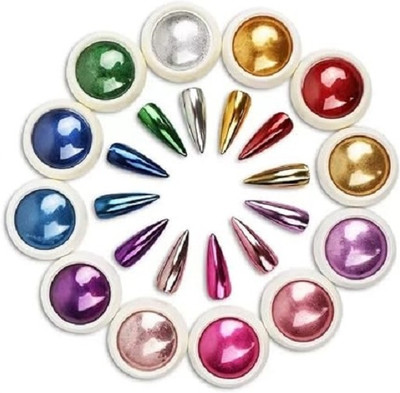banira Mirror Chrome Nail Powder Set -12 Colors Metallic Holographic Chrome Nail Powder(Multicolour)
