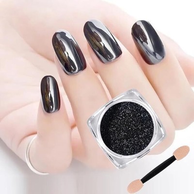 URBAN BOX Nail Art Chrome Powder, Mirror Metallic Effect Premium Salon Nail Glitter(Black)