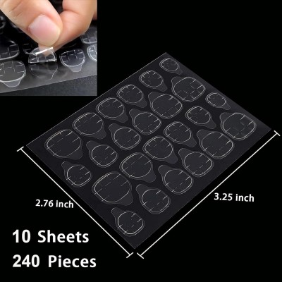 BOZLIN 10 Sheets Double-sided Nail Jelly Sticker Waterproof Breathable Glue Tabs(Transparent) (10 Sheets, 240 Pcs)