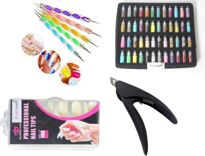 Ritzkart Combo of Nail Art Glitter , Dotting Tool , False Nails & False Nail Cutter(Same As Image)