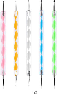 Morbee 5 pc 2 Way Dotting Pen Tool, Nail Art Tip Dot h2(Multicolor)