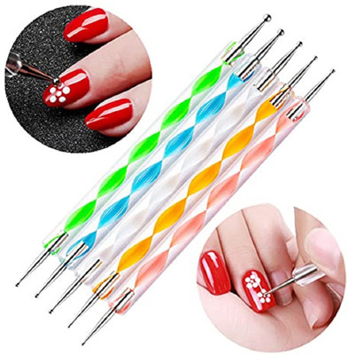 angelie 5 pc 2 Way Dotting Pen Tool Nail Art Tip Dot Paint Manicure kit(Multicolor)