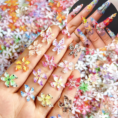 Verilux 60PCS 3D Hawaii Flower Nail Charms Colorful Rhinestones Spring Summer Gems(Multi)