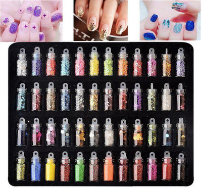 Elecsera Nail Art Sequins Glitter Sticker Powder Manicure Polish Mixed Design Case Set 48(Multicolor)