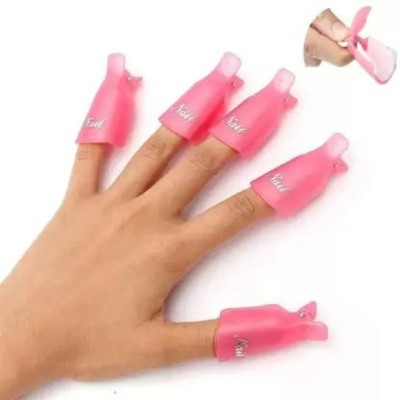 Bella Bloom 10PC Plastic Acrylic Nail Art Soak Off Cap Clip UV Gel Polish Remover Wrap Tool(PINK)