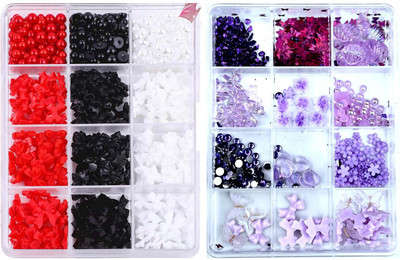 Scheibe Combo Pack of Purple Nail Art Grid and Multicolor Bow Grid(Multicolor)