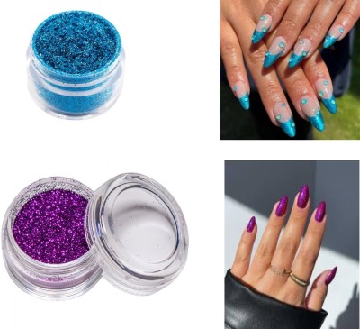 Aeronna sky blue and Purple Color Nail Art Decoration Nail Glitter Powder.(Sky blue and Purple)