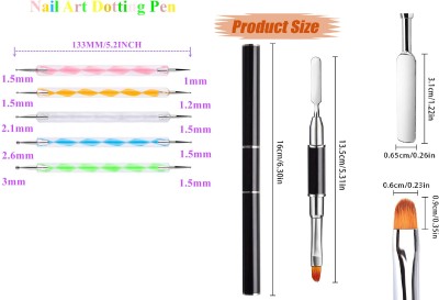 PROREDCHERRY NAIL ART 5 PC DOT PEN WITH NAIL ART BRUSH 2IN1(MULTICOLOUR)