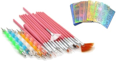 NESA Nail Art Tool Kit (20 Pieces) with Free Stencil (10 Pieces)(Pink)