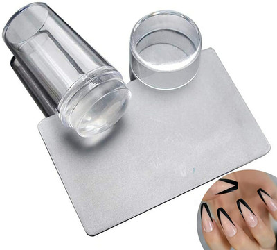 lintip Soft Silicone Nail Art Stamping Stamper with Cap Scraper Image(TRANSPARENT)