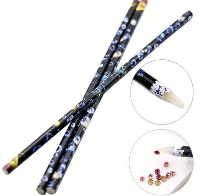 RUBY FACE 3 Pcs Crayon Wax Dotting Pen Pencil Rhinestones Gems Drilling(Picking Picker Tips DIY Nail Art Tools)